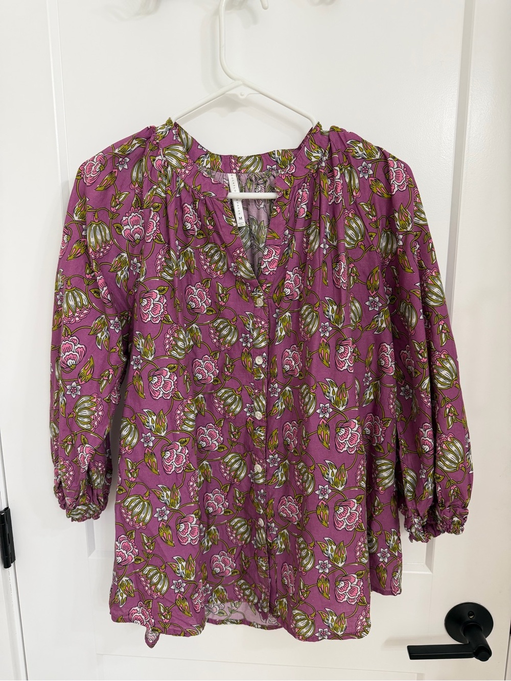 Flowy Purple Floral Peasant Blouse